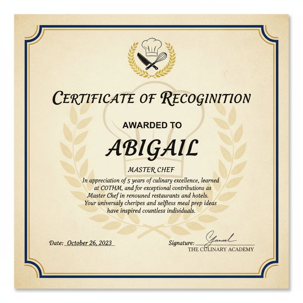 Abigail Certificate of Recoginition
