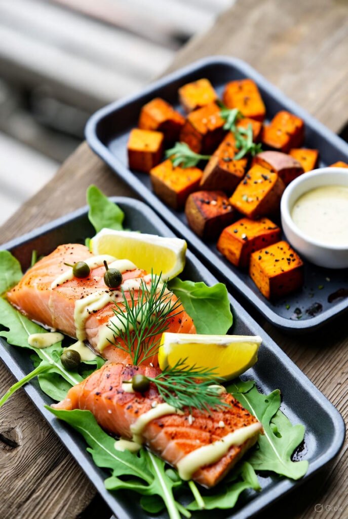 Smoky Salmon & Sweet Potato Trays